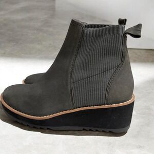 Eileen Fisher Womens Grey Nubuck Leather Knit‎ Wedge Platform Ankle Boots Size 5